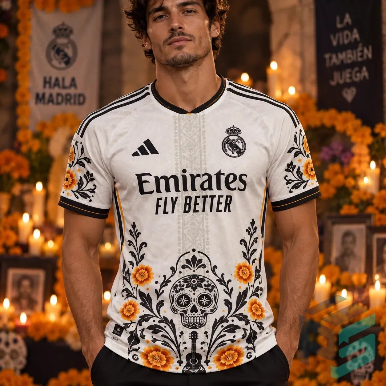 Real Madrid Dia de Muertos Special Edition Jersey 9 Real Madrid Dia de Muertos Special Edition Jersey detailed product view